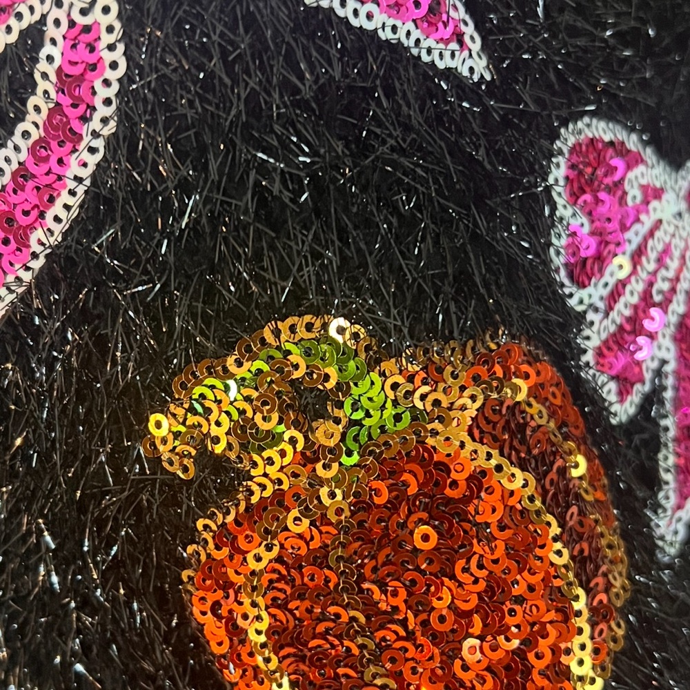 PEACH LOVE CALIFORNIA Black shimmer Sweater with sequin fall accents S M L - Picture 5 of 8